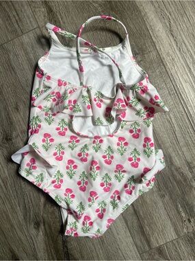 Jessica Simpson Girls White One-Piece Swimsuit with Pink & Green Floral Print 3T